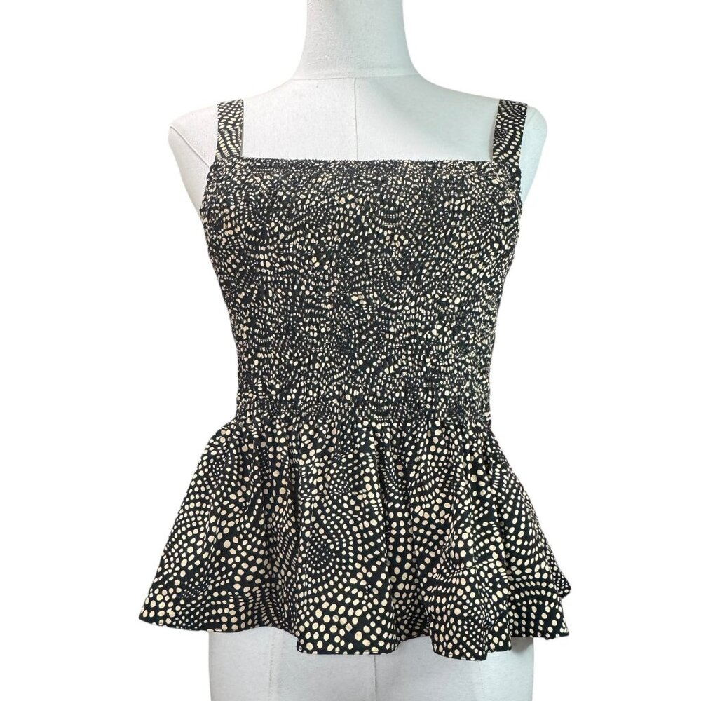 Madewell Black Smocked Peplum Tank Top Size 2 – Polka Dot Print